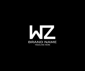 WZ Monogram Logo Design in Modern Minimalist Style &ndash; White Text on Black Background Branding Template