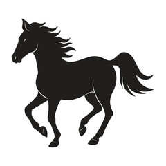 A silhouette of a running horse