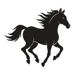 A silhouette of a running horse