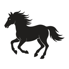 A silhouette of a running horse