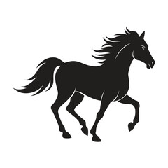 A silhouette of a running horse