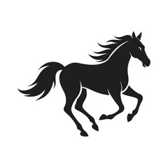 A silhouette of a running horse
