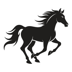A silhouette of a running horse