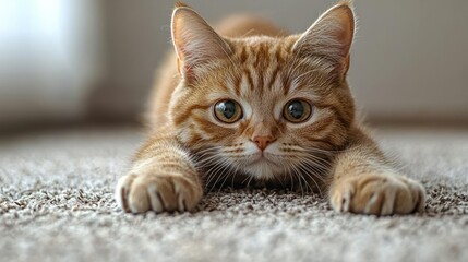 Adorable Ginger Cat Lying on Carpet