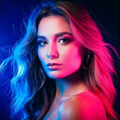 Fototapeta premium A stunning portrait of a beautiful woman with soft, natural makeup and flowing hair