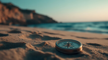 Beach adventure close-up photography of coastal nature and compass