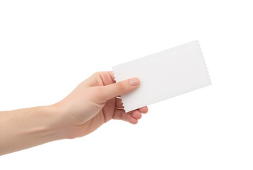 Fototapeta premium Hand Holding Blank Card with Scalloped Edges Isolated on White Background