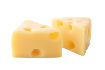 Fresh Cheese Blocks with Holes on White Background for Culinary Use