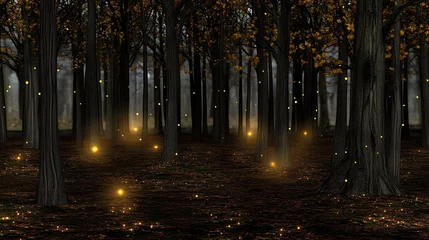 Selbstklebende Fototapeten Glowing lights in autumn forest, whimsical mood © Artelio