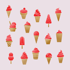 Strawberry Ice Cream Icons, ice cream icons, frozen food
