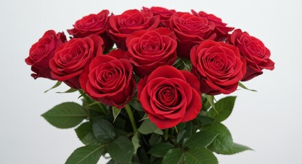 Obraz premium Romantic Red Roses Bouquet - A dozen deep red roses arranged in a lush bouquet, perfect for Valentine's Day or any romantic occasion