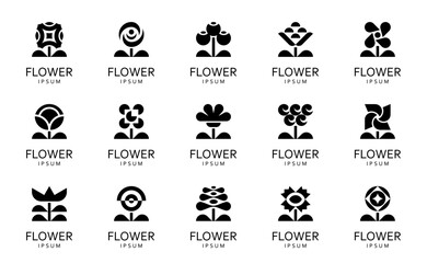 Flowers logos collection. Geometrical abstract logos. Floral ornament Icon