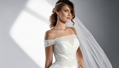 portrait of a beautiful bride wearing a white wedding dress