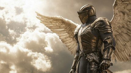 Obraz premium armoured warrior angel in the sky