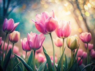 Fototapeta premium Pink Tulip Spring Garden Photography: Artistic Floral Abstract Background, Nature Image Template
