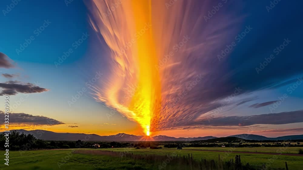 Poster beautiful day to night timelapse capturing fast-moving clouds over a landscape at dusk, day to night