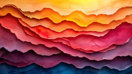 Fototapeta premium Colorful ripped paper creating abstract landscape with gradient colors