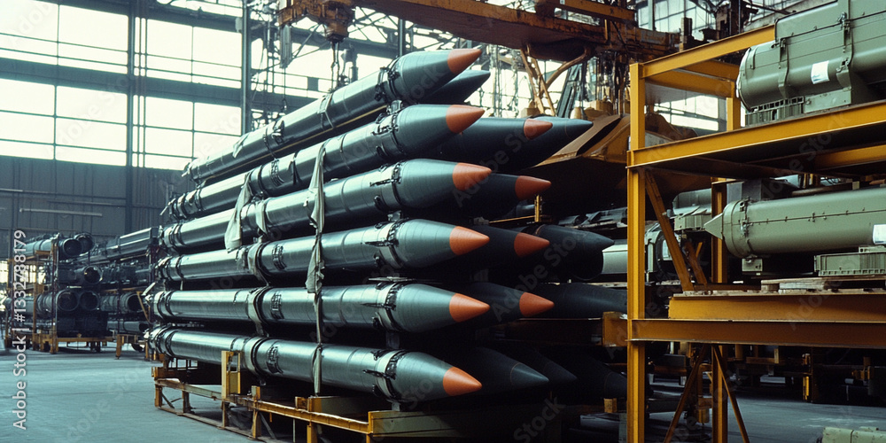 Aufkleber missiles stored in racks within a military facility generative ai