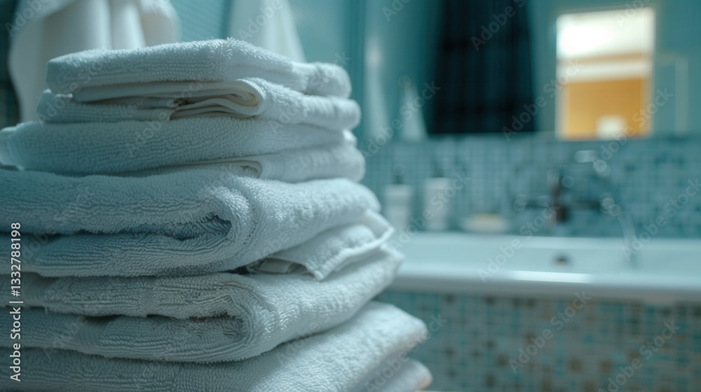 Aufkleber cozy and clean bathroom with neatly folded white towels ready for relaxation in a spa or hotel setti