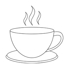Hot Beverage, Coffee Cup, Tea Mug, Saucer, Steam, Drink, Outline, Simple, Line Art, Illustration