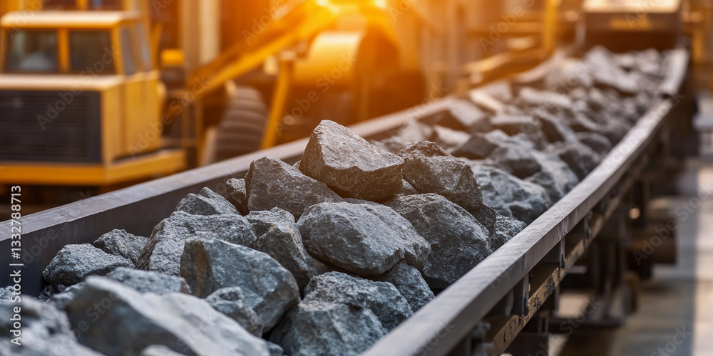 Poster Conveyor belt transporting rocks at mining site Generative AI
