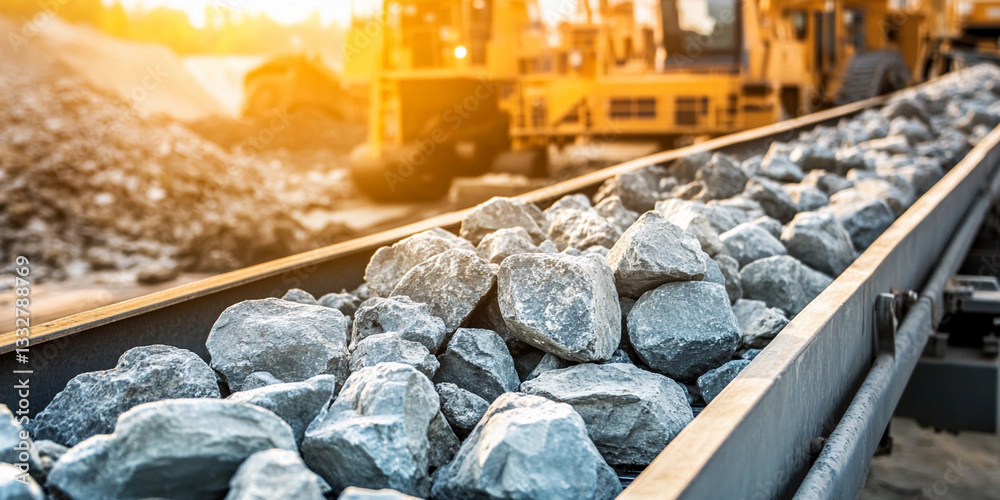 Aufkleber Rocks transported on conveyor belt in mining operation Generative AI