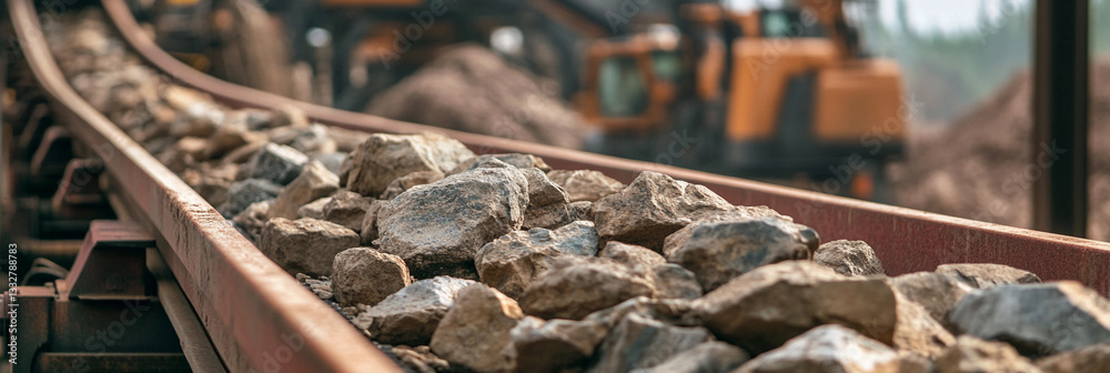 Aufkleber Conveyor belt transporting rocks in a mining operation Generative AI