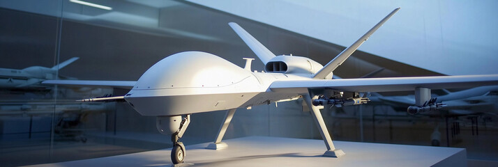 Advanced unmanned aerial vehicle on display in manufacturing facility Generative AI