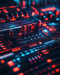 Obraz premium Futuristic sound mixer with glowing red and blue LED lights