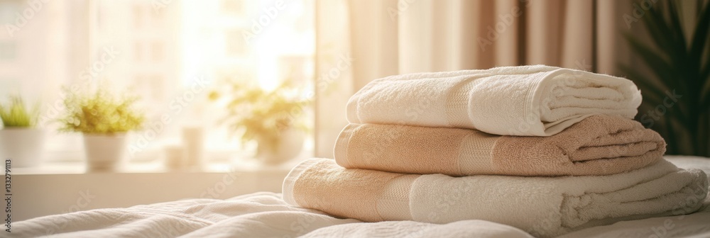 Aufkleber freshly washed towels and linens create a cozy atmosphere in a softly lit bedroom generative ai