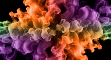 Vibrant Hues Smoke Swirl Abstract Background - Symbolizing energy, fluidity, transformation, creativity, and mystery, this abstract showcases swirling smoke in vibrant orange, purple