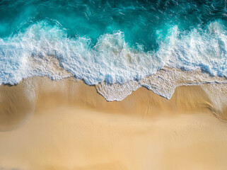 Obraz premium Tropical beach and sea waves, aerial abstract background, summer seasonal concept