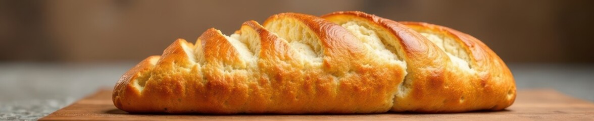 Perfectly baked white bread loaf, crusty exterior, soft interior , fresh, artisan