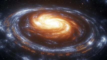 Obraz premium A digital stock exchange interface with space-based commodities trading against a backdrop of swirling galaxies.