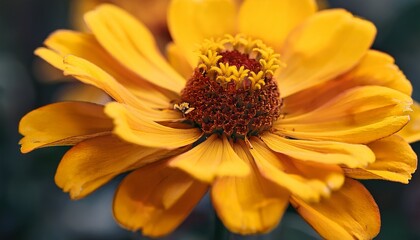 Fototapeta premium Yellow Zinnia flowers in the autumn garden closeup- 37118