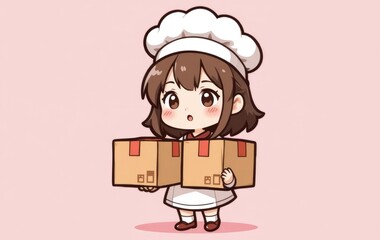 Obraz premium Cartoon Chef Carrying Boxes Food Delivery Illustration for Menu or Ads