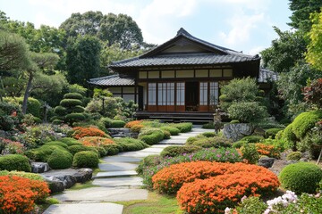 Fototapeta premium Traditional Japanese Garden With Wooden House