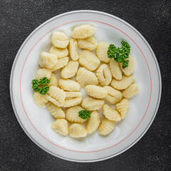 Gnocchi tasty fresh gourmet food background table rustic food top view copy space keto and paleo diet vegetarian and vegan food