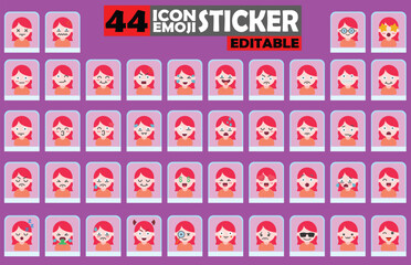 Fototapeta premium Diverse set of girl avatar emoji sticker icons displaying various human emotions