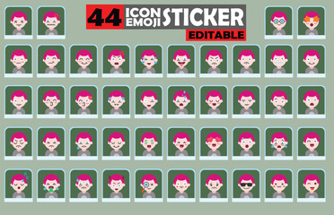 Expressive Boy Emoji Stickers Collection with Pink Hair � Diverse Cartoon Faces for Digital Communication