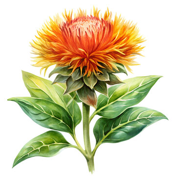 A watercolor safflower isolated on transparent background