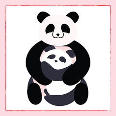 Panda Mom Holding Panda Cub in Embrace. Panda Day, Mother's Day Concept