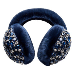 Faux Fur Lined Earmuffs with Crystals Isolated on Transparent Background