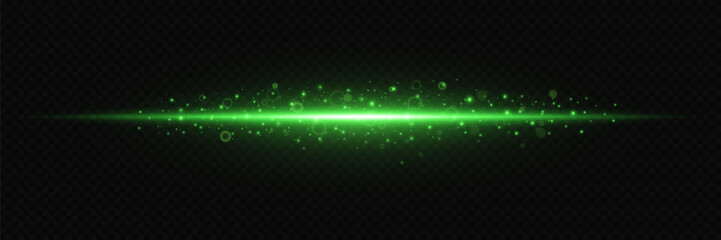 Neon green horizontal speed lines.Horizontal glow with sparkling particles.