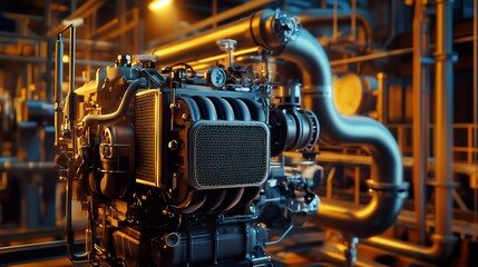 Obraz premium Industrial Engine in a Factory Setting