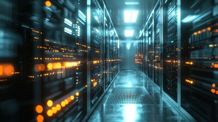 Obraz premium Futuristic Server Room: A Glimpse into the Digital Core