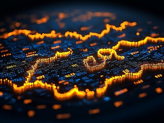 Illuminated Circuit Board Showing Data Analysis and Digital Patterns