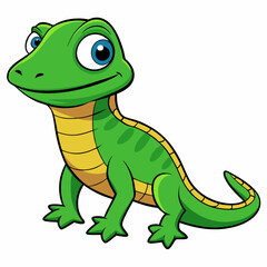 Naklejka premium An endearing cartoon lizard with vibrant green scales and a captivating gaze