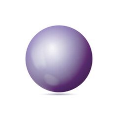 Glass violet ball or precious pearl. Glossy realistic ball, 3D sphere. Abstract vector illustration highlighted on a white background. Big metal bubble with shadow.