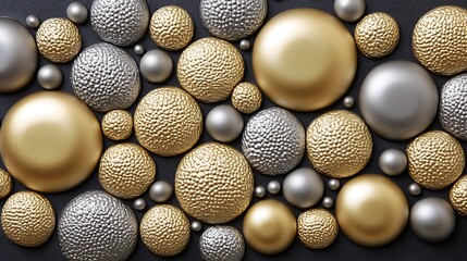 Golden and silver spheres on dark surface for decoration